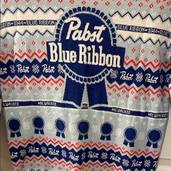 Pabst Blue Ribbon Cardigan with Nordic Patterns holiday Men’s Size Small - Picture 3 of 9
